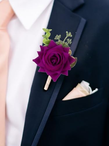 Purple Velvet Wrist Corsage & Boutonniere Set for Weddings