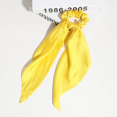 Yellow Satin Bow Scrunchies 2-Pack Ribbon Ponytail Hair Ties