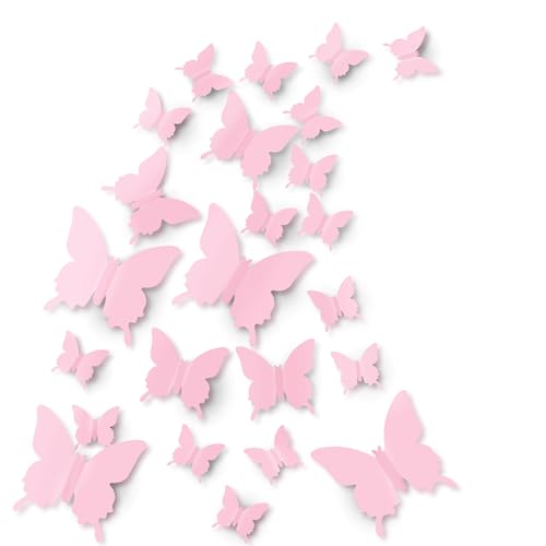 CoCoo 3D Pink Butterfly Wall Decals - 24 Piece Set for Girls' Rooms