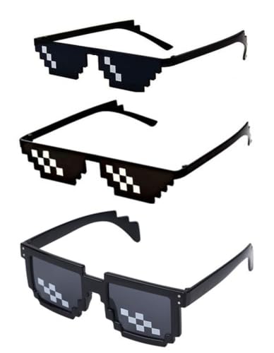 Seodondm Thug Life Pixel Mosaic Sunglasses 3 Pack - Novelty Photo Props for Parties