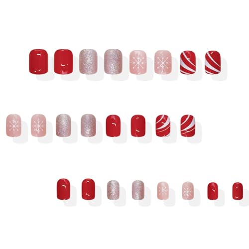 VGNRAR Christmas Press on Nails Short Square Snowflake False Nails