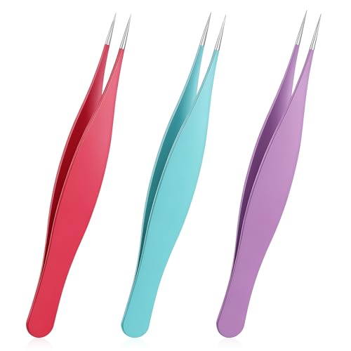 Precision Needle Nose Tweezers Set, 3 Pcs Stainless Steel Fine Point Tweezers for Eyebrows and Facial Hair