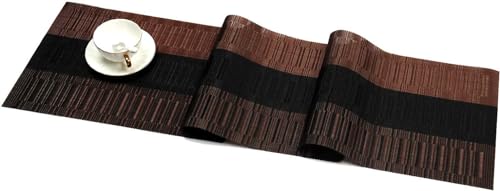 SHACOS Woven Vinyl Table Runner 12x36 Inch Ombre Coffee Black Waterproof Indoor Outdoor Decor