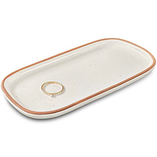 Mora Ceramic Decorative Tray - 6.4" Vanilla White Dish for Jewelry & Accessories