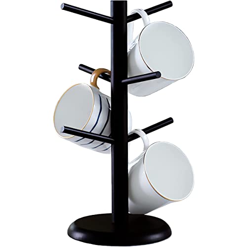 Black Coffee Mug Holder Tree with 6 Hooks for Space Saving