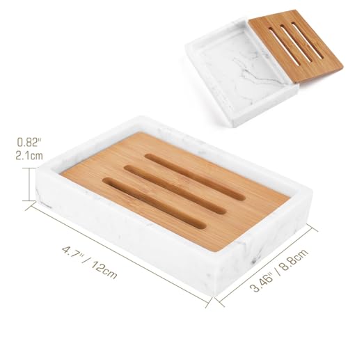 Luxspire Bamboo Soap Dish with Drainage - Durable Resin Holder