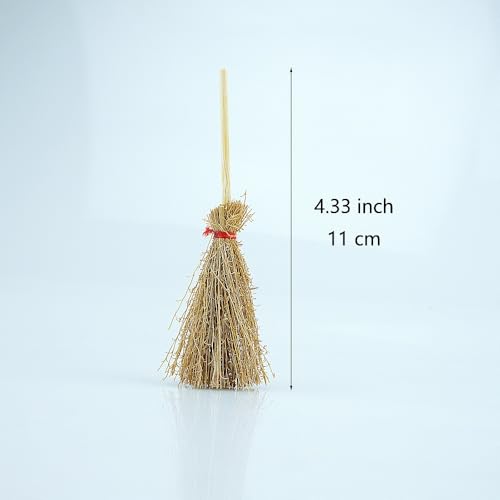 15 Mini Straw Brooms with Red Ropes - Halloween Party Decor