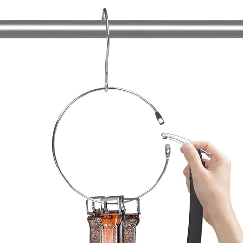 Harhana 2-Pack Chrome Belt Organizer for Closet - Space-Saving Ring Hanger