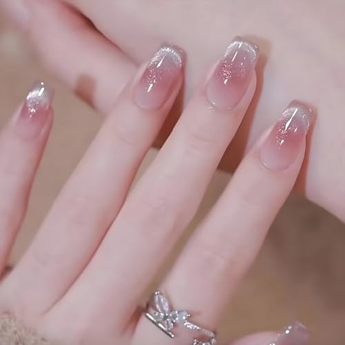 Long Coffin Press On Nails Gradient Ballerina False Nails 24 Pcs