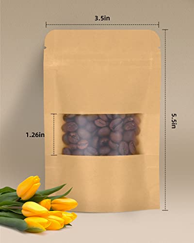 3.5x5.5 Inch Kraft Bags with Window - 50 Pack Reusable Sealable Food Pouches
