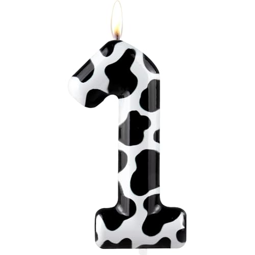 Cxryrzhe Cow Number 1 Birthday Candle - Black Metallic 6cm Cake Topper for Kids & Celebrations