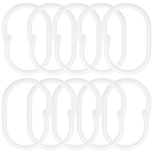 C-Shaped Shower Curtain Hooks - 10 Pack White Buckle Rings