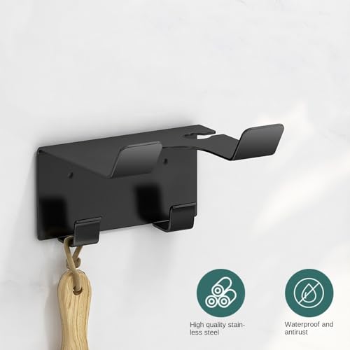 Stainless Steel Hair Dryer Holder Wall Mount - Black Storage Rack