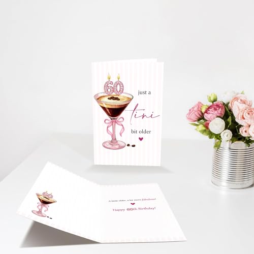 RPJIEKINXU 60th Birthday Card for Her - Funny Martini & Coffee Gift, 'A Tini Bit Older' Variation