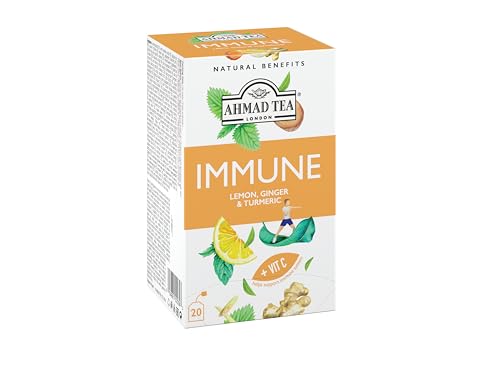 Ahmad Tea Immune Herbal Tea, Lemon, Ginger & Turmeric, 40 Teabags (2-Pack)