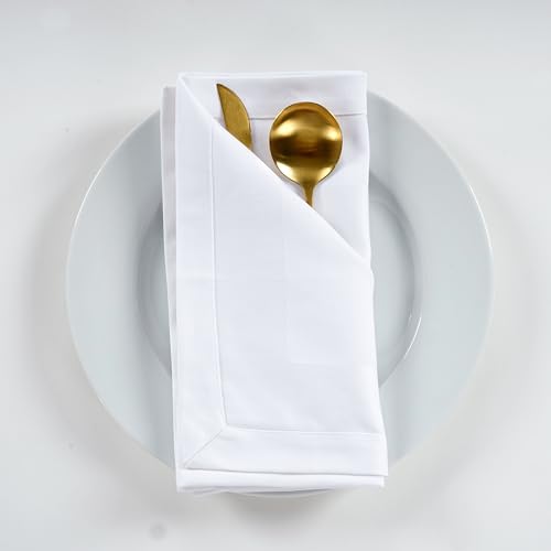 White Satin Cloth Napkins Set of 12 - 20x20 Inch Cotton Dinner Towels