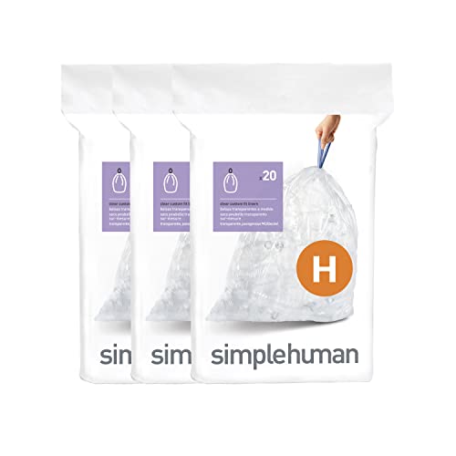 simplehuman Code H Custom Fit Trash Liners, 30-35 Liter, 60 Count, Clear