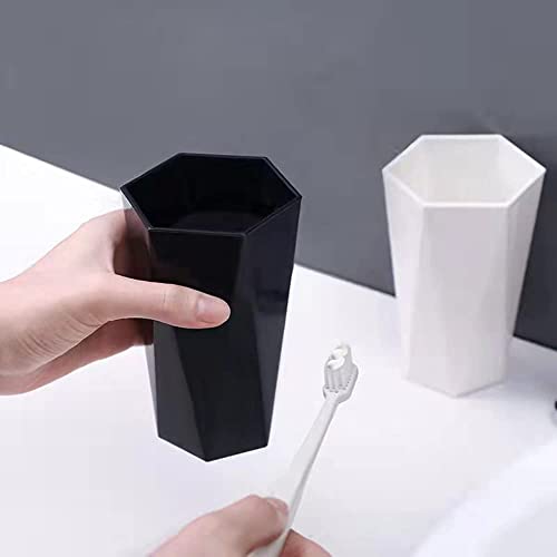 RabyLeo Geometric Plastic Bathroom Tumbler Set, 280ml - Black & Off White