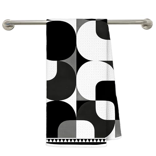 Retro Black and White Kitchen Towels - Mid Century Modern Design, 16x24 Inches