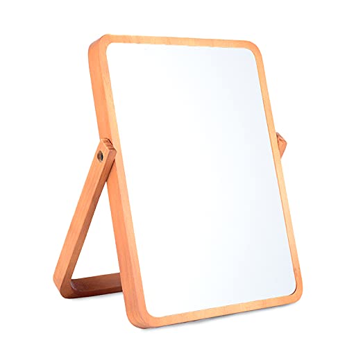 LOTIKO Wall-Mounted Makeup Mirror - 10.24 x 7.28 inches, HD Clear Reflection, Natural Pine Wood