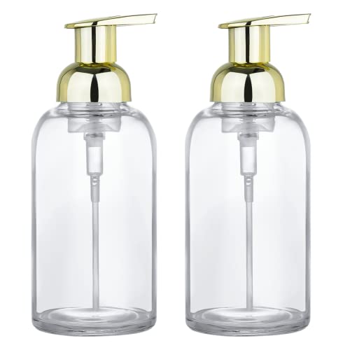 2-Pack 13oz Foaming Soap Dispenser with Gold Pump - Thick Glass