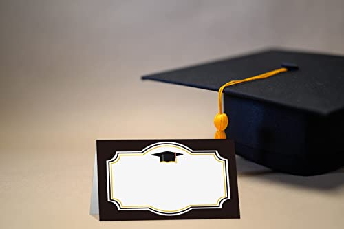 Graduation Party Place Cards - 25 Elegant Tent Cards with Gold Balloons & Caps