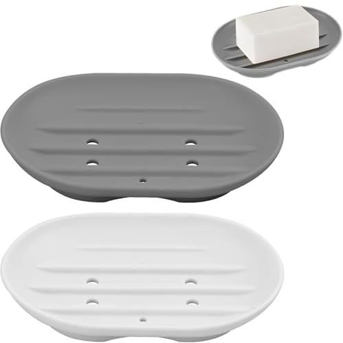 Silicone Soap Dish 2-Pack - Non-Slip Drainage Bathroom & Kitchen Holder