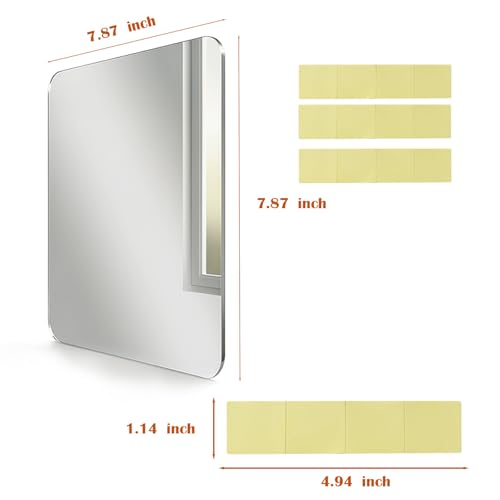 4-Pack Acrylic Mirror Tiles, 8 x 8 Inch Stick-On Shatter-Resistant Mirrors