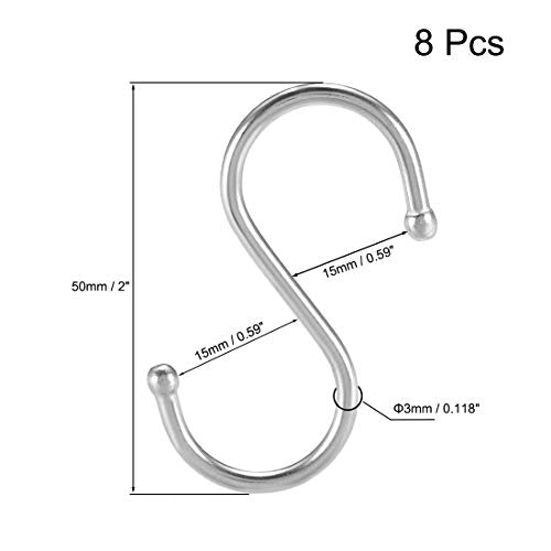 uxcell 2 Inch Stainless Steel S Hooks - 8pcs Multi-Purpose Hangers
