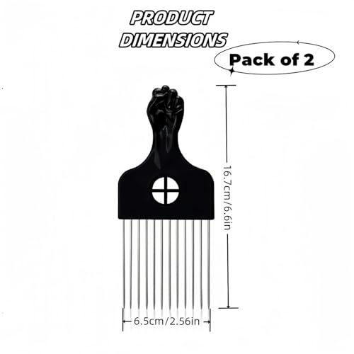 Metal Afro Pick Comb Set 2-Pack - Fist Handle Hair Styling Tool