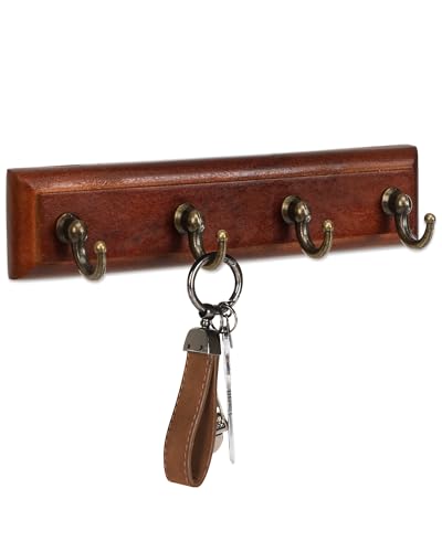 CypherX Brown Key Holder Wall Mount with 4 Hooks - Easy Removal & No Damage