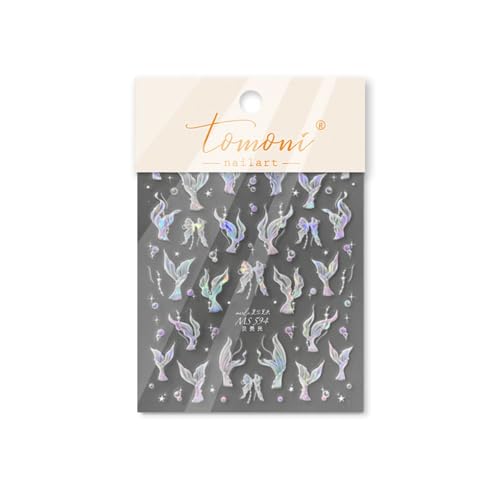 5D Embossed Mermaid Nail Stickers Self-Adhesive Bowknot Manicure Decals
