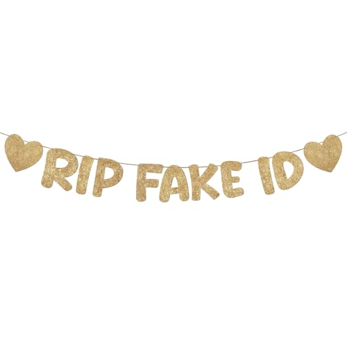 RIP Fake ID 21st Birthday Banner - Champagne Gold Funny Party Decor