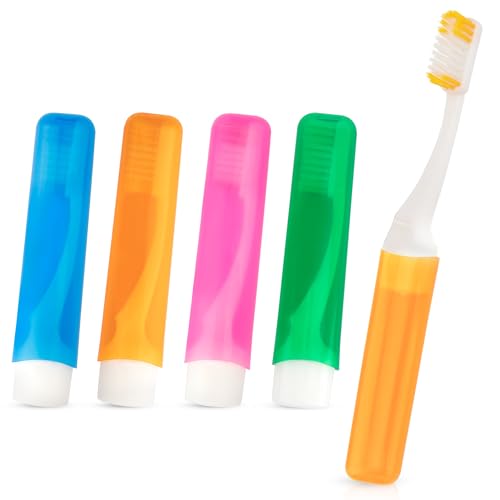 Travel Toothbrush 4 Pack - Folding Soft Mini Toothbrush Set with Case