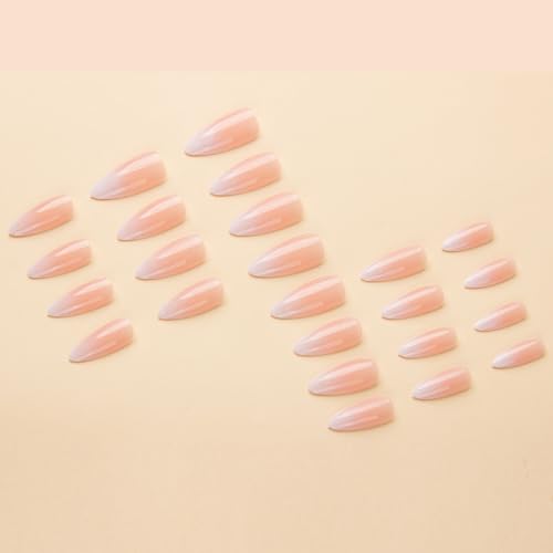 Medium Almond Press On Nails Nude Gradient French Tip False Nails