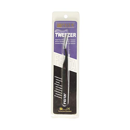 FEITA Curved Eyelash Applicator Tool - Stainless Steel Black Tweezer