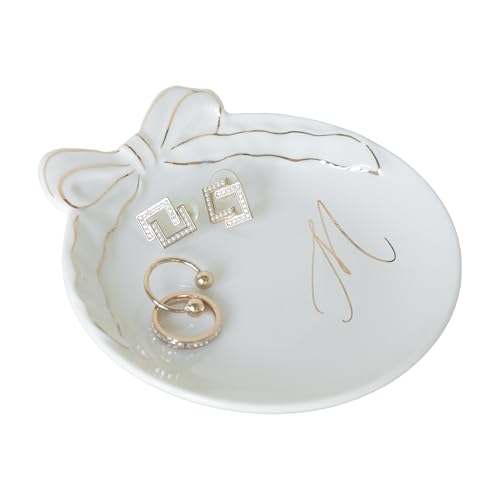 COLLECTIVE HOME Ceramic Jewelry Tray M with Bow & Artistic Letter Accents