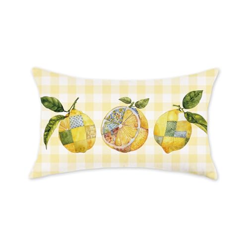 ONWAY Lemon Yellow Buffalo Plaid Throw Pillow Cover 12x20