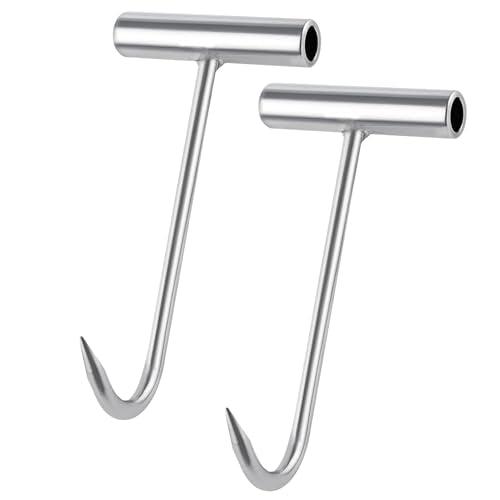 GOLD DEER 2PCS Stainless Steel T-Handle Meat Hooks for Processing