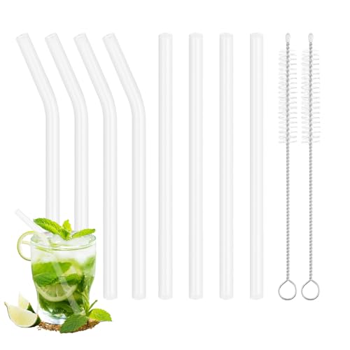 8 Pcs Reusable Glass Straws - 6-Inch Short Shatter-Resistant Clear Straws