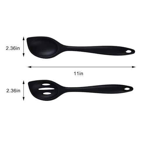 Silicone Cooking Spoon Set - Heat Resistant Slotted & Solid Spoons