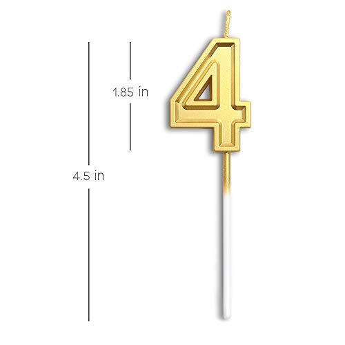 Gold Glitter Number 4 Birthday Candle Topper for Cake Decoration