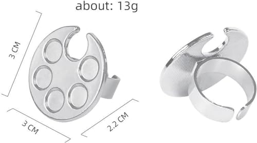 WaigN Silver Metal Mini Manicure Palette with Finger Ring for Nail Art