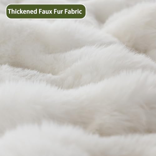White Bubble Faux Fur Table Runner 13x36 Inch Scalloped Holiday Decor