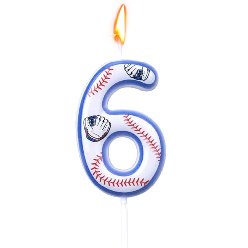 Baseball Number 6 Birthday Candle - Sports Cake Topper Decoration