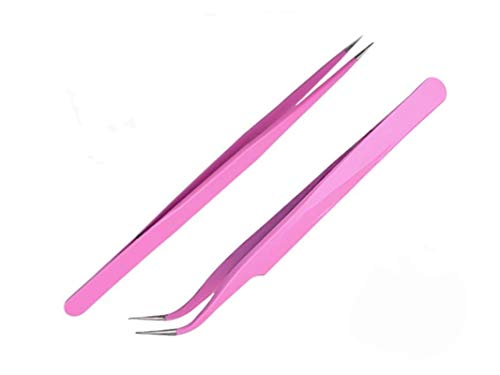 Aoshang Stainless Steel Eyelash Extension Tweezers - Straight and Curved 2-Piece Set