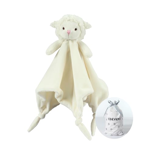 CREVENT Cozy Plush Baby Security Blanket - 14" Sheep Lovey for Newborns