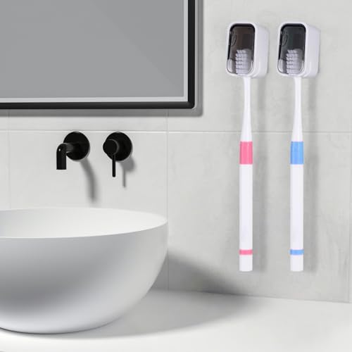 Wall-Mounted Toothbrush Holder with Cover - 4 PCS Gray Organizer for Bathroom