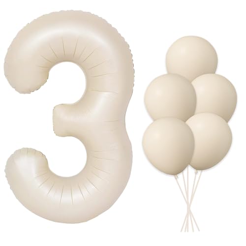 40 Inch Beige Number 3 Balloon Set with Latex Balloons