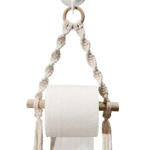 Macrame Toilet Paper Holder - Boho Wall-Mounted Bathroom Roll Storage
